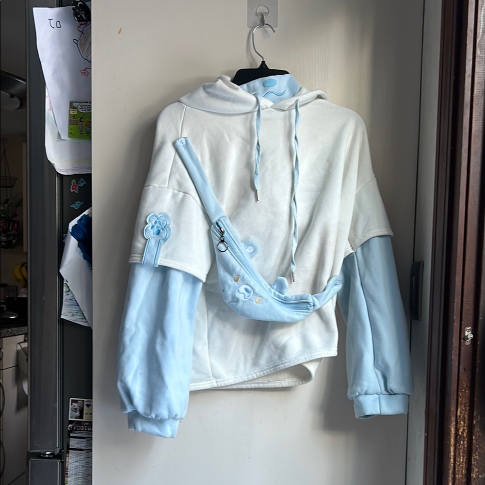 Blue and white kawaii Hooded Sweatshirt